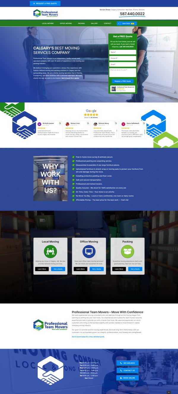 Professional Team Movers website designed by Right Design